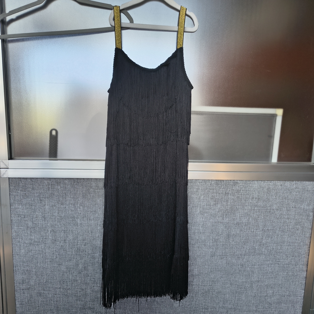 Chic Black Fringe Midi Dress